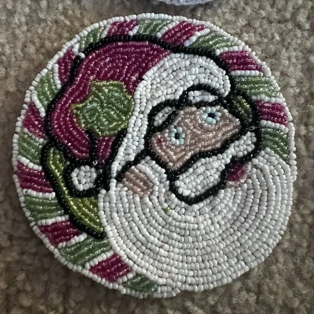 Set of 4 Vintage Santa Claus Christmas Beaded Coasters